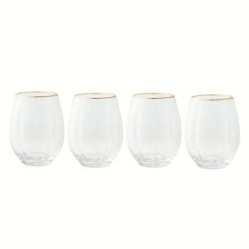 Thyme & Table 4-Piece Scalloped Stemless Wine Glass Set with Gold Trim