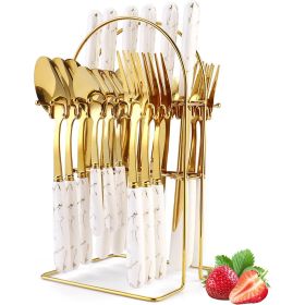 Gold Silverware Set, 24 Pieces Flatware Set with Silverware Holder, Stainless Steel Knives Forks Spoons Cutlery Set Service for 6