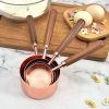 Rose Gold Measuring Cups and Spoons Set, Copper Pink Stainless Steel Cup and Spoon with Wooden Handle, Coffee Cake Milk Baking Measuring Cup