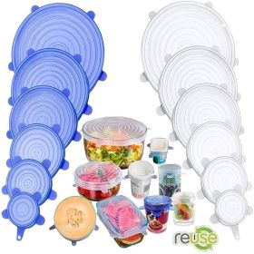 6/12/24PCS BPA-free Silicone Stretch Lids; Food Bowl Covers; Reusable Food Saving Cover; Stretchable Multifunctional Fruit And Vegetable Fresh-keeping (Color: 24PCS Blue)